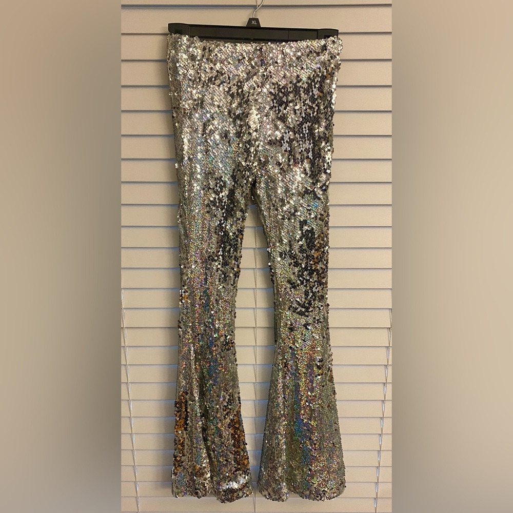 L&B Sparkling Silver Sequin Kids Flare Pants